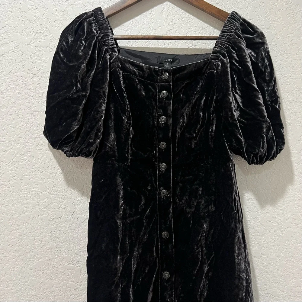 J. Crew Puff-sleeve Velvet Dress in Black